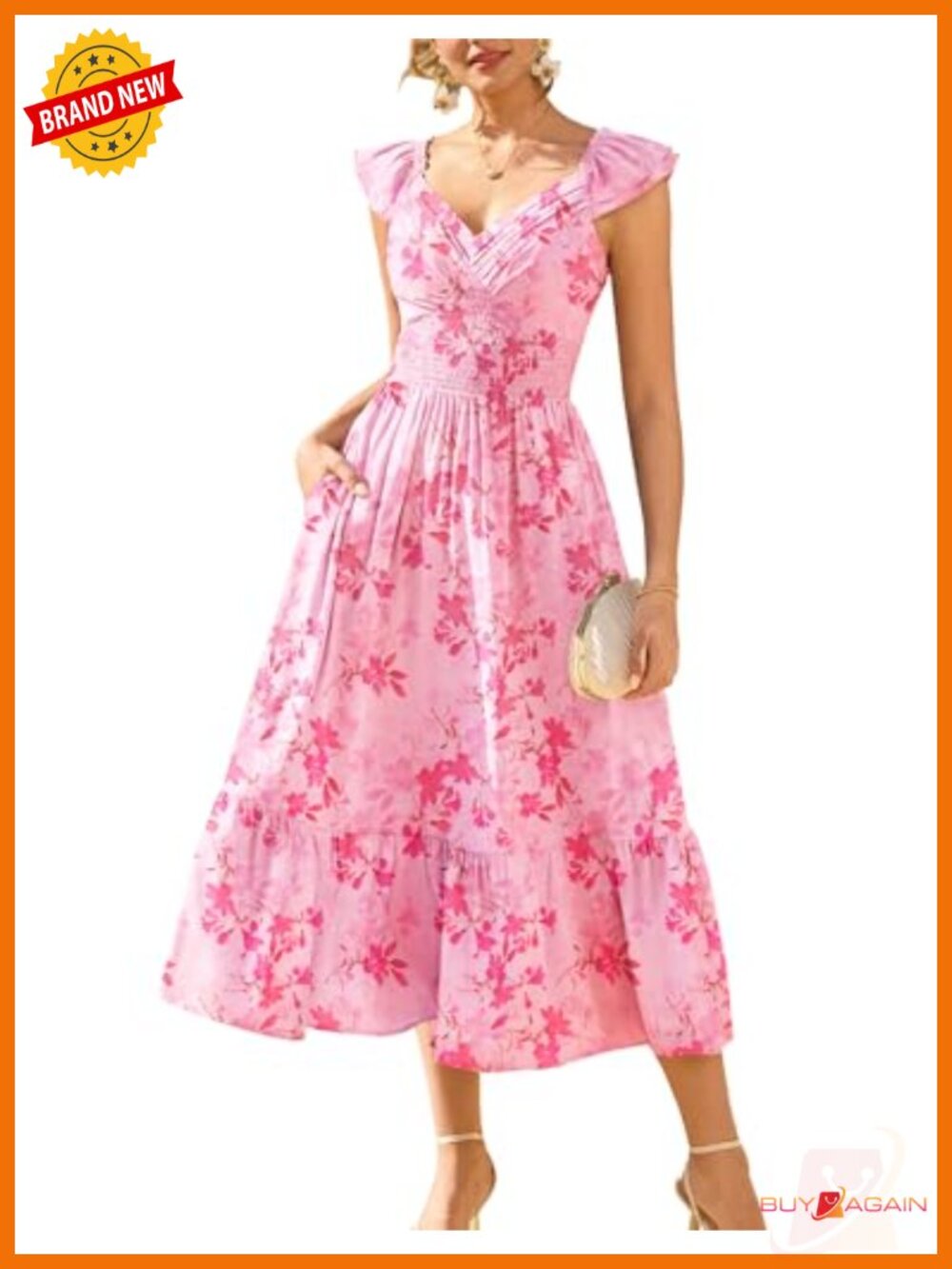 Women Floral Maxi Dress Formal Wedding Guest V-Neck Ruffle Sleeve